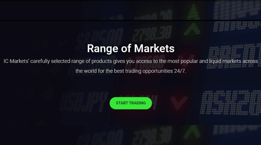 IC Markets Range of Markets screenshot